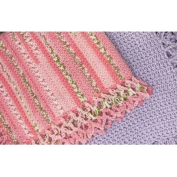 Set of 2 Newborn Handmade Crotchet Baby Blankets Pink and Lavender - Picture 1 of 8